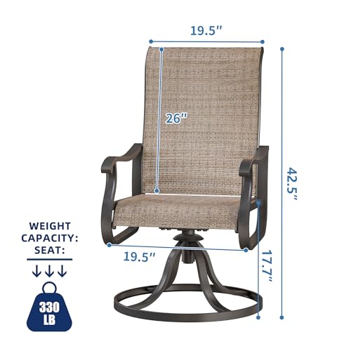 VONZOY Patio Swivel Chairs Set of 2, Outdoor Dining Chairs with High Back, All-Weather Swivel Rocker Chair for Lawn, Porch or Garden (Brown)