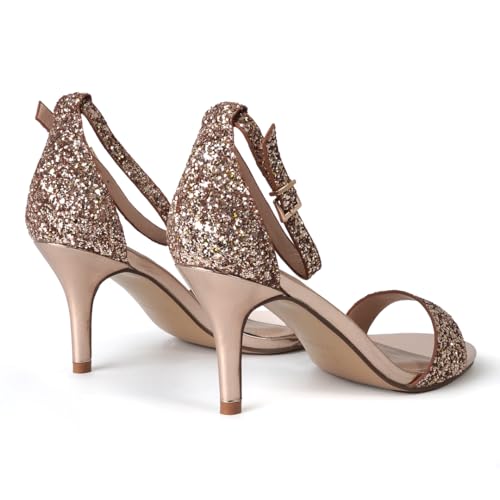 J. Adams Dove Ankle Strap Womens Stiletto For Women Sexy - Open Toe Strappy Heels, Wedding Shoes For Bride, Summer Heels and Bridal Shoes - Black Satin - 10