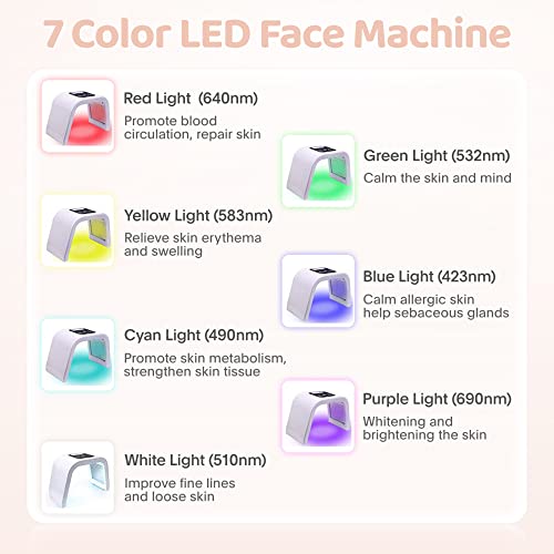 Led-Light-Therapy, Red Light Therapy for Face 7 in 1 Colors LED Facial Skin Care Tool Facial Neck Body Hand Skincare Mask