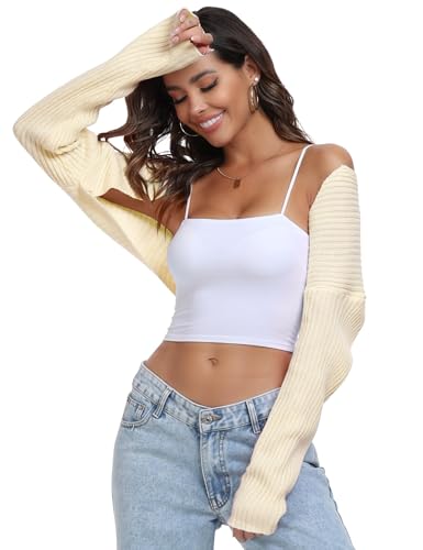 Womens Shrug for Dresses Long Sleeve Cropped Cardigan Open Frong Lightweight Knit Bolero Jackets(Green,S)