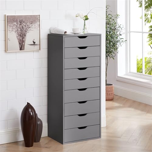 Naomi Home Bianca 9 Drawer Chest, Wood Storage Dresser Cabinet, Large Storage Organizer Makeup Drawer for Closet, Bedroom, 200 lbs Total Capacity - Gray