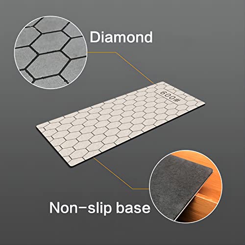 4Pcs Diamond Knife Sharpening Stones and 1PCS Stropping Leather Strop Set, TIWEIO Diamond Whetstones with a Non-Slip Base Knife Sharpener Honing Stone for Kitchen Outdoor, 400#600#1000#1200 Grit