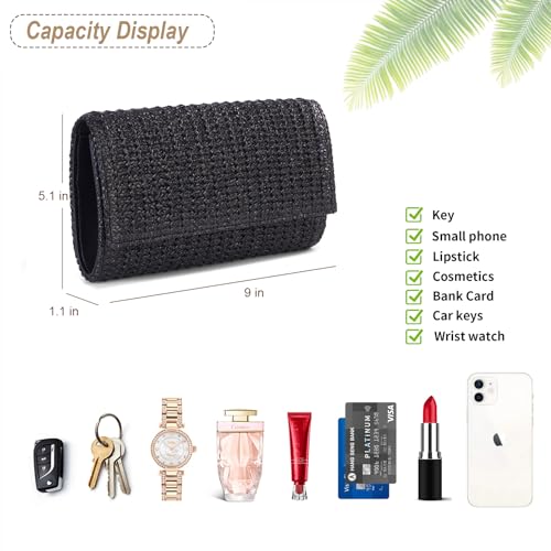 Liadreem Straw Clutch Purse Summer Shoulder Crossbody Bag, Raffia Evening Purse Envelope Clutch Handbag Beach Bag 2024 Trendy for Travel, Parties, Wedding, Black