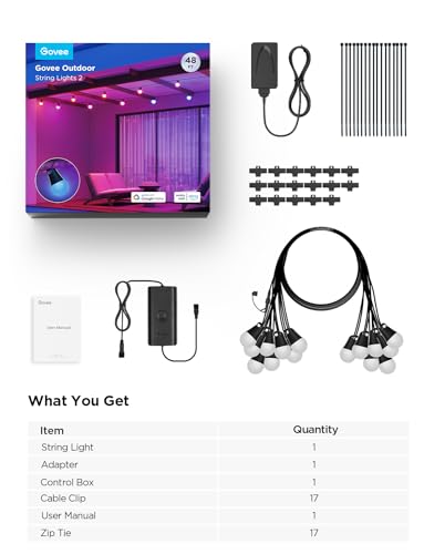 Govee Smart Outdoor String Lights 2, 48ft RGBIC Outdoor Lights with Dimmable Warm White LED Bulbs for Halloween, 47 Scene Modes for Patio, Backyard, IP65 Waterproof, Works with Alexa, App Control