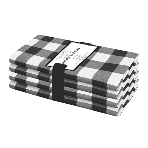 Cotton Clinic Cloth Napkins 100% Cotton Large 20x20 Inch Set of 4 Gingham Check - Soft Durable Reusable Table Napkin for Dining Weddings Parties Holidays Easter and Everyday Use Dinner Napkins Black