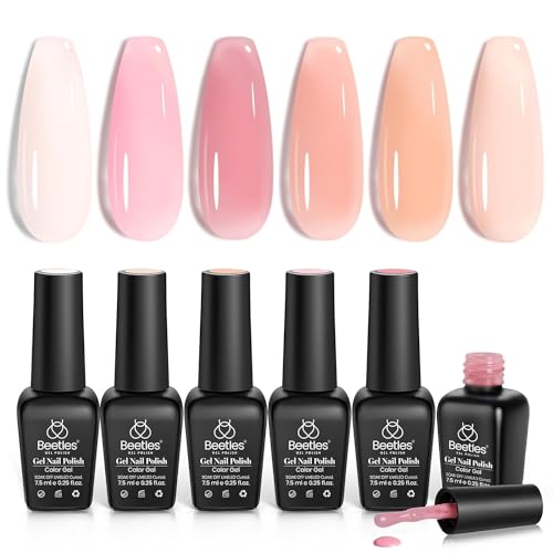 Beetles Gel Nail Polish Set 6 Colors Glitter Sky Blue Purple Gel Polish Kit Lavender Violets Gel Nail Polish Gel Nail Polish Soak off Uv LED Gel Manicure DIY Nail Home