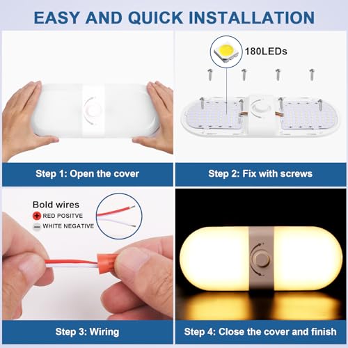 Daweir RV Lights Interior Dimmable 3 Color 12-24V LED RV Ceiling Light Dome Switch for Car/RV/Trailer/Camping/Boat(Warm Cool Natural White) 2Pack