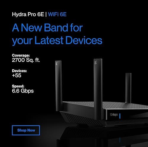 Linksys Hydra Pro Mesh WiFi 6E Router MR7500 Tri-Band WiFi Mesh Router AXE 6600 For Wireless Internet For The Home, Work, And Guest House - Connect 55+ Devices, 2,700 Sq Ft