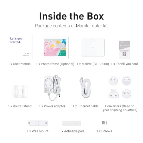 GL.iNet GL-B3000 (Marble) Wireless WiFi 6 Router with Wall-Mountable Photo Frame, Dual-Band AX3000, OpenVPN & WireGuard, Bark & AdGuard Home Parental Controls, OpenWrt, 3 Gigabit Ethernet Ports