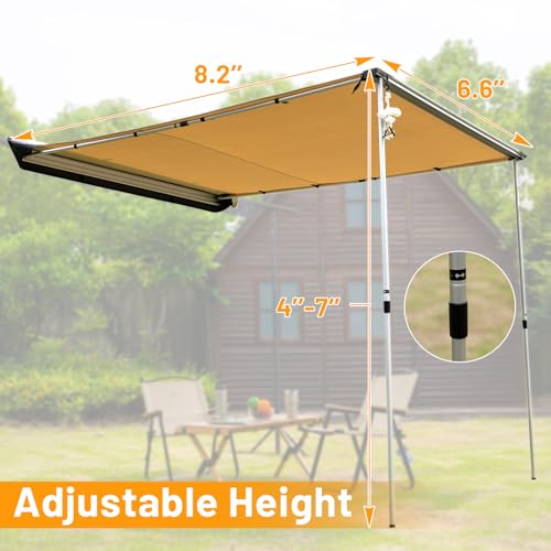 TIMBER RIDGE Car Awning Camper Awning 8.2X6.5ft Truck Awning Waterproof PU10000mm UV50+ Rooftop Overland Camping, Retractable Side Awning Awning Tent Shade for Car/SUV/Truck/Van, Beige