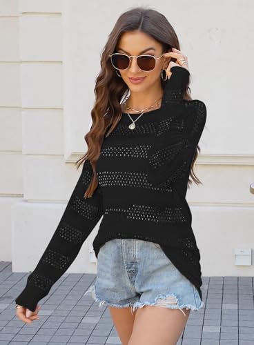 GUNEST Women Swimsuit Crochet Swim Cover Up Hollow Out Oversized Long Sleeve Mesh Shirt Bright Blue Top 2024 Summer Beach Outfits