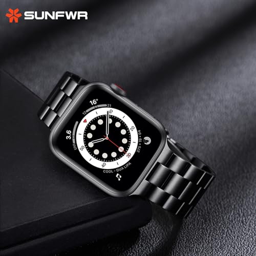 SUNFWR Compatible with Apple Watch Band 42mm for Men Women, Stainless Steel Metal iWatch Band with Case for Apple Watch Series 10 (Starlight, 42mm(10 Series)