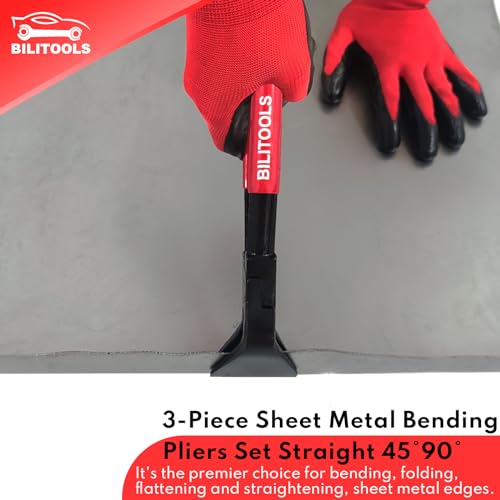BILITOOLS 3-Piece Hand Seamer Sheet Metal Tools, Sheet Metal Bending Pliers Set Straight, 45° & 90° Bending Tool Comfort with Grip Handle