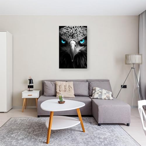 CXHOSTENT Eagle Canvas Wall Art Animal Painting Print Black and White Eagle Blue Eyes Picture Animal Artwork Large Living Room Decor Frame (Eagle - 4, 12.00" x 18.00")