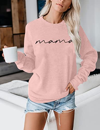 ASTANFY Mama Shirts Women Mama Letter Printed T-Shirt Mama Graphic Tee Casual Short Sleeve Tops Tee