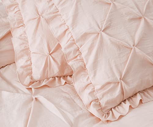 Chezmoi Collection Sinclair 2-Piece Ruffle Skirt Bedspread Set - French Country Chic Farmhouse - Twin, Blush