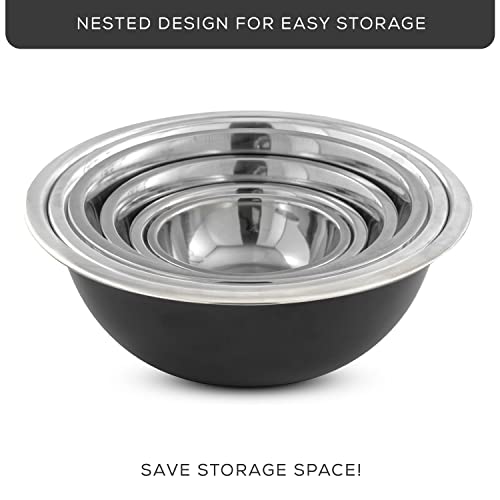 JoyJolt Stainless Steel Mixing Bowl Set of 6 Mixing Bowls (Black). 5qt Large Mixing Bowl to 0.5qt Small Metal Bowl. Kitchen, Cooking and Storage Nesting Bowls. Dough, Batter and Baking Bowls