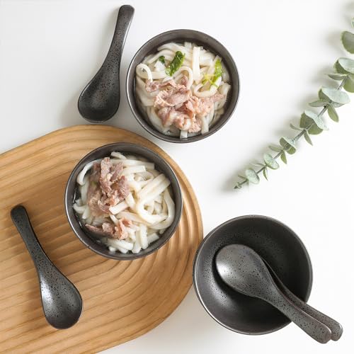 Stone lain Valencia Porcelain 8-Piece Round Bowl and Spoon Serving Set, Metallic Grey