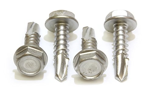 Bolt Dropper No. 8 x 1-1/2" Stainless Hex Washer Head Self Drilling Screws, (100 pc), 410 Stainless Steel Self Tapping TEK, No. 2 Point, Plain Finish