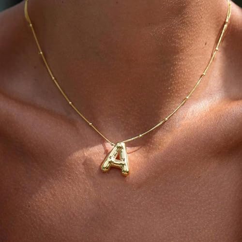Ewrkbr Bubble Letter Necklace Silver, Chunky Sterling Silver Initial Necklace Dainty Long Silver Pendant Necklace Cute Everyday Letter Necklace Trendy Silver Jewelry for Women