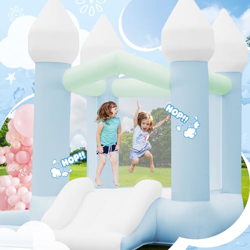 FBSPORT White Bounce House, Inflatable Bouncer with Air Blower,Indoor & Outdoor Bouncy Castle with Big Ball Pit for Wedding Party Kids Birthday Party, Easy to Install