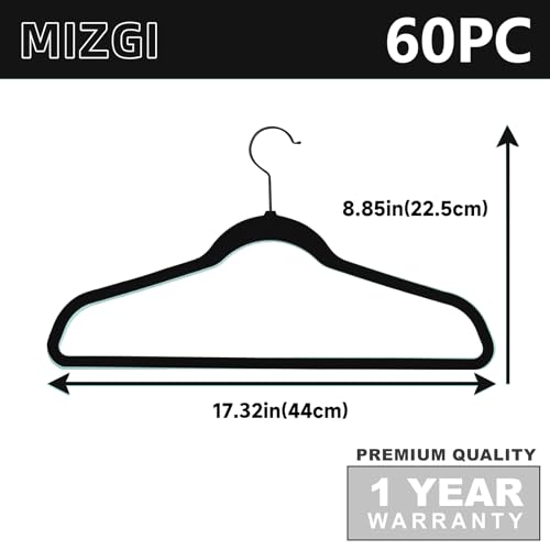 MIZGI All Black Velvet Hangers 40 Pack,Premium Flocked Clothes Hangers Non-Slip Felt Hangers,Sturdy Black Hangers Heavy Duty Coat Hangers,Durable Suit Hangers for Space Saving, No Hanger Marks