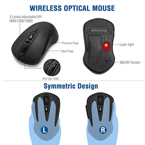 Wireless Keyboard and Mouse Combo, EDJO 2.4G Full-Sized Ergonomic Computer Keyboard with Wrist Rest and 3 Level DPI Adjustable Wireless Mouse for Windows, Mac OS Desktop/Laptop/PC(2 Pack)
