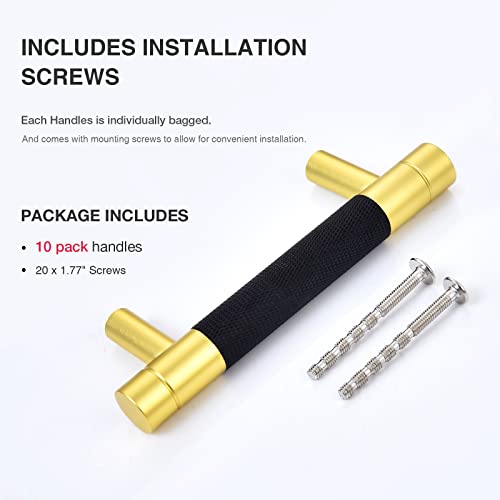 TRUSTMI Cabinet Pulls 10 Packs 3-3/4 Inch Hole Center Drawer Pulls Knurling Diamond Pattern Bathroom Hardware Kitchen Cupboard Handles, Matte Black and Gold