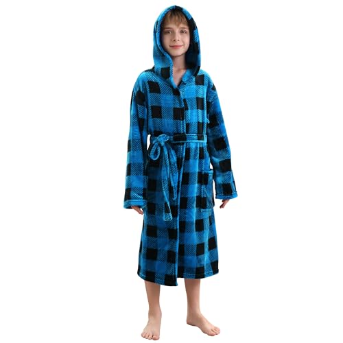 V.&GRIN Boys Fleece Robe, Hooded Plush Soft Fuzzy Bathrobe for Kids 3-14 Years(Dinosaur 7-8
