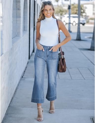 luvamia Wide Leg Jeans for Women Trendy High Waisted Flare Jeans Cropped Denim Pants Stretchy Baggy with Patch Pockets High Rise Wide Leg Jeans for Women Pink Flare Jeans Pink-A-Boo Size 20 Size 22