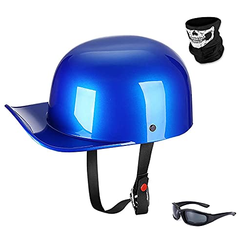 Woljay Vintage Open Face Motorcycle Helmet Retro Baseball Cap Half Helmets Men Women for Cruiser Street Scooter Moped Cap Jet with Mask Glasses - DOT Certified (XX-Large, Smoke)