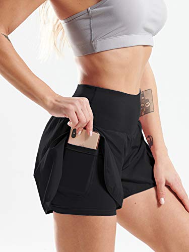 CADMUS 2 in 1 Women's Workout Shorts Athletic Biker Shorts Sports Casual Dry Fit with Pockets,Black, Navy Blue, Pink, XX-Large
