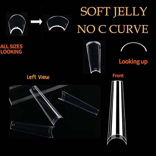 UNA GELLA 504PCS Stiletto Nails Tips Half Cover XXL Long Almond Nail Tips Soft Gel Nail Tips 12 Sizes Traceless Clear False Fake Nails for Nails Extensions DIY Salon