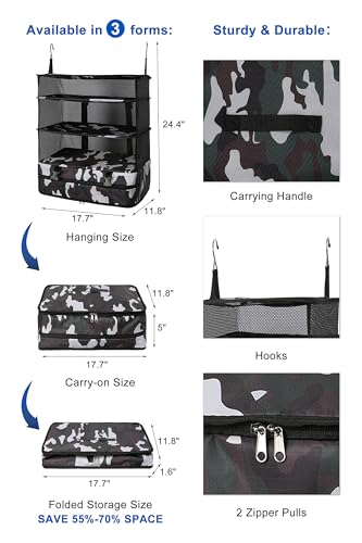 ELEZAY Hanging Packing Cubes Portable Travel Closet Collapsible Compression Clothes Organizer with Built in Shelves for Carry-on Luggage Suitcase Wardrobe Large_11.8 * 11.8 * 24 in, Beige