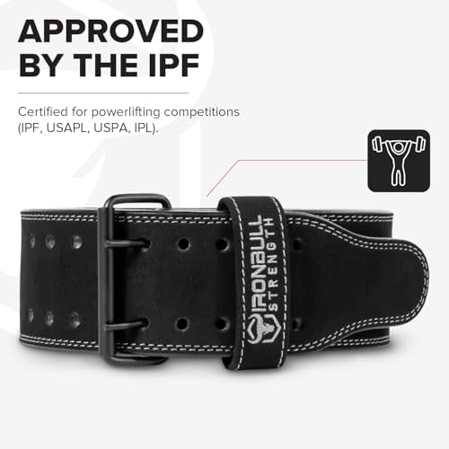Iron Bull Strength Powerlifting Belt - 10mm Double Prong - 4-inch Wide - Heavy Duty for Extreme Weight Lifting Belt (All Black, Small)