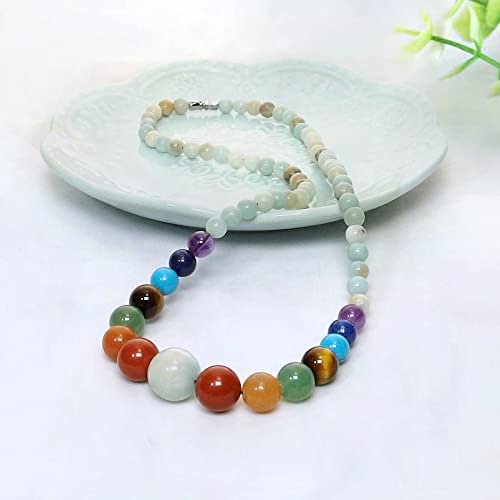 Ayriwoyi Amazonite Necklace Beaded Stone Necklace 7 Chakra Necklace for woman Healing Crystal Necklace 20 inch Inspirational Gifts for Women