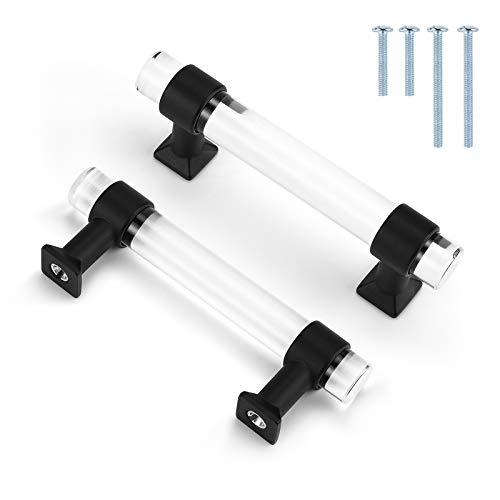 Mengico 5 Pack Cabinet Pulls Black Matte 3 Inch Kichen Cabinet Handles Acrylic Lucite Drawer Pulls Modern Cabinet Hardware T Bar Pull Handle