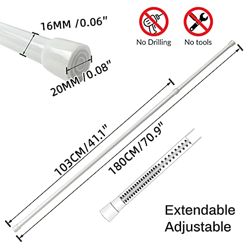 YYWL&HP 3 Pack Spring Tension Telescopic Rod Curtain Rods Adjustable Eextension Telescopic Rod, Suitable for Closet, Window, Kitchen, Bathroom, Cabinet, Wardrobe (41.1"-70.9" 3PCS WHITE)