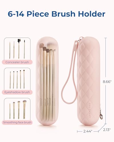 BAGSMART Makeup Brush Holder Bag Travel with Metal Zipper Closure, Travel Make Up Brush Case Cosmetic Bag, Silicone Soft Portable Face Brushes Travel Essentials Organizer Holder, Light Khaki