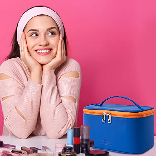 Makeup Bag Portable Travel Cosmetic Bag for Women, Beauty Zipper Makeup Organizer PU Leather Washable Waterproof(Rainbow Green)