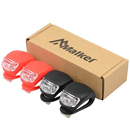 Malker Bicycle Light Front and Rear Silicone LED Bike Light Set - Bike Headlight and Taillight,Waterproof & Safety Road,Mountain Bike Lights,Batteries Included (2pcs Red & 2pcs Black)