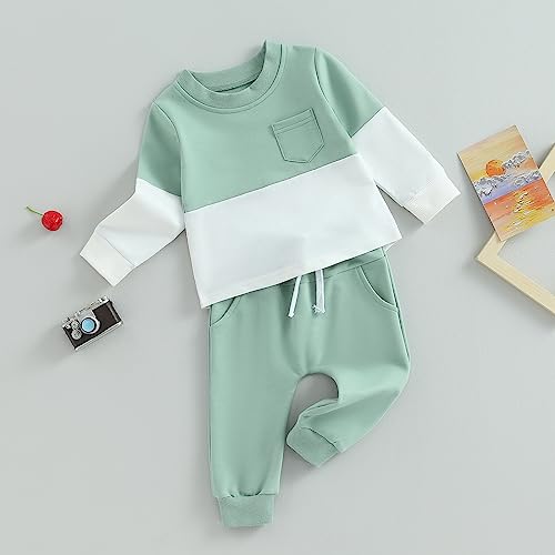 kacubwyy Toddler Baby Boy Outfits Long Sleeve Pocket Pull On Sweatshirt Solid Pants Infant Fall Winter Clothes Set