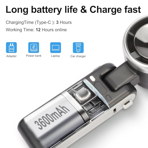 HONEYYEAR Portable Handheld Turbo Fan, 3600mAh Battery Operated Fan with LED Display, Mini Portable Fan, 180°Adjustable, 5 Speeds, Handheld/Neck/Desk 3 in 1 Personal Hand Fan black