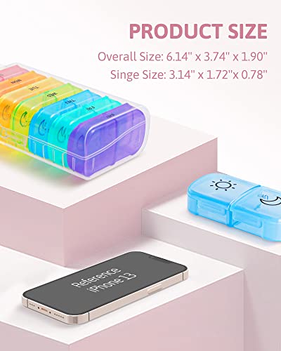 Weekly Pill Organizer 2 Times a Day with Same-Side Large Opening for Easy Filling & Retrieving, Color Tracking 7 Day AM PM Pill Box with Large BPA Free Pill Case for Vitamins, Fish Oils (Clear)