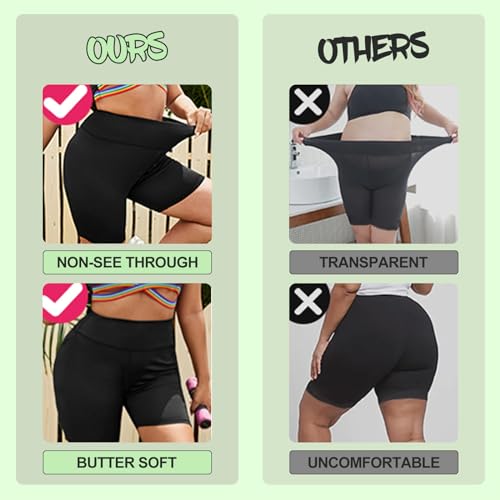 QGGQDD 3 Pack Plus Size Biker Shorts for Women – 8" High Waisted Black Shorts for Yoga Workout (2X 3X 4X)