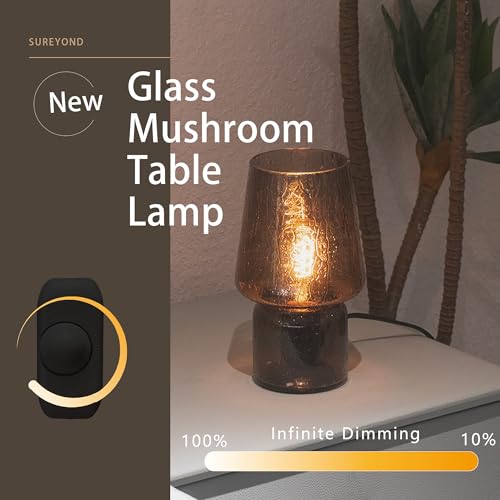SUREYOND Mushroom Lamp,Small Table Lamp,Mini Lamp Cute Lamp Nightstand Lamp Kitchen Lamp,Glass Mushroom Table Lamp,Suitable for Bedrooms, Kitchens, Living Rooms, Bedside, Girl Gifts(White)