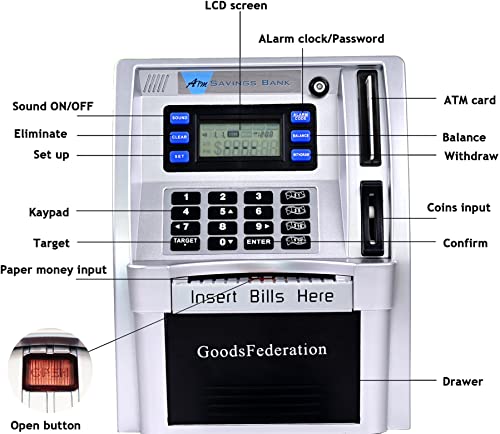 2024 Upgraded ATM Piggy Bank for Real Money for Kids Adults,Toy Money Bank with Card,Password,Coin Recognition,Bill Feeder,Balance Calculator,Electronic Money Safe Coin Box,Hot Gift for Boys Girls