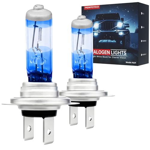 PERPOTAO H7 Halogen Bulbs, 12V 55W, 4000K White, High Performance, Brighter Whiter Light, High/Low Beam & Fog Light Bulb Replacement, Long Life, Plug and Play, 2 Pack