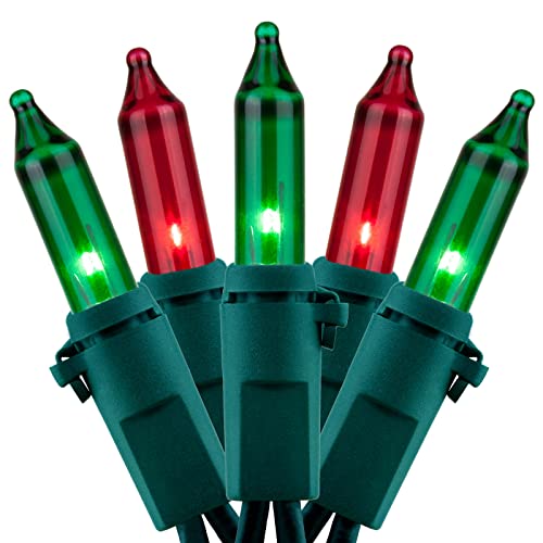 YULETIME 200 Red Green Christmas Lights, Pack of 2 Sets 33 Feet 100 Count UL Certified Incandescent String Lights (Red & Green - Green Wire)