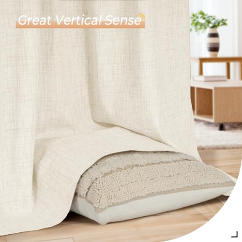INOVADAY 100% Blackout Curtains for Bedroom 63 Inches Long 2 Panels Set, Back Tab/Rod Pocket Faux Linen Blackout Curtains, Thermal Insulated Darkening Drapes for Living Room, 52''W x 63''L, Grey